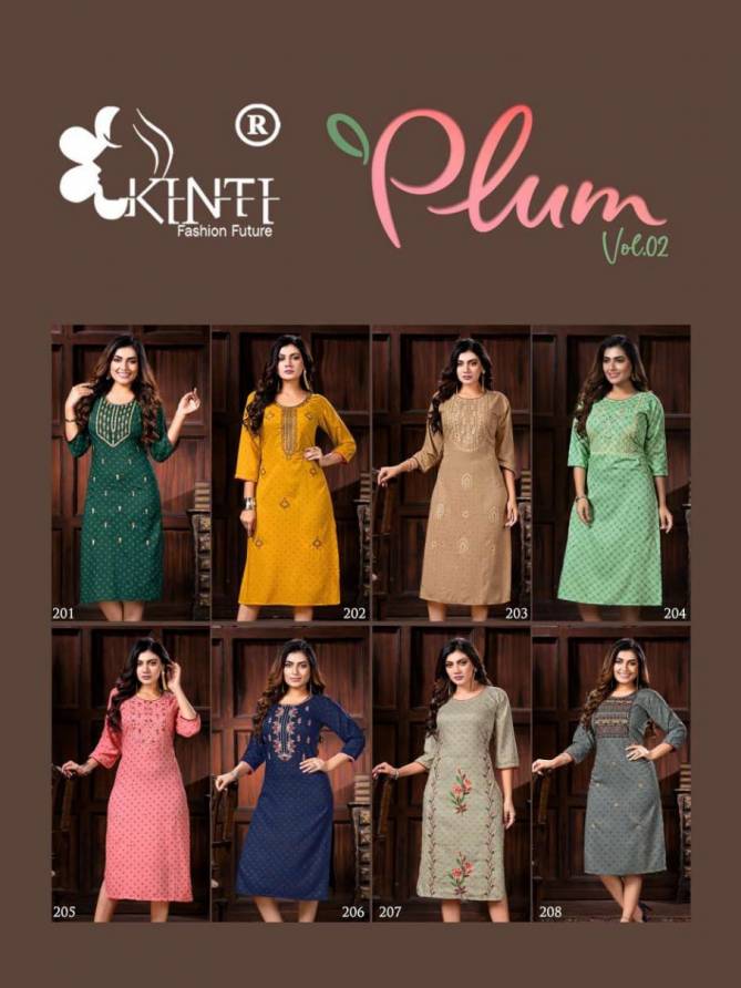 Kinti Plum 2 Rayon Designer Daily Wear Embroidery Kurti Collection
